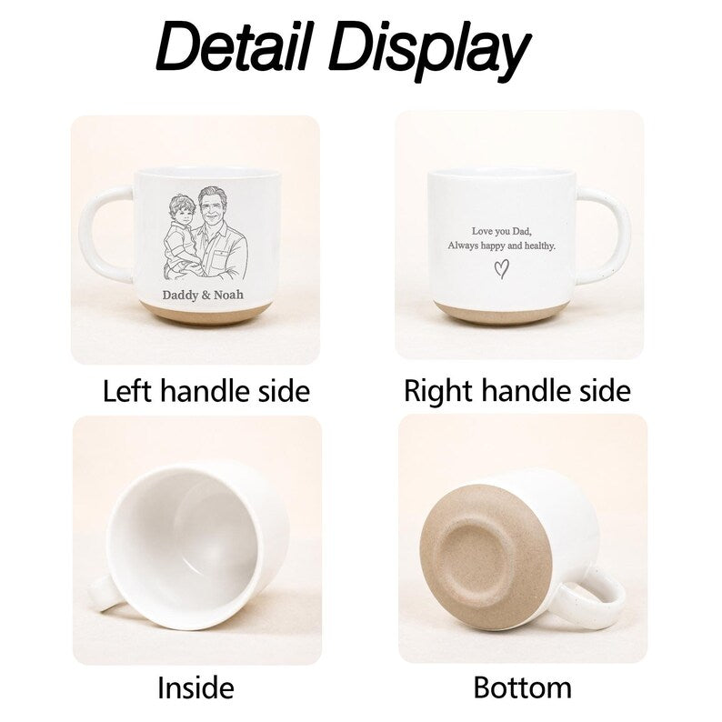 Custom Engraved Daddy & Child Line Art Mug, Unique Sentimental Gift for Dad
