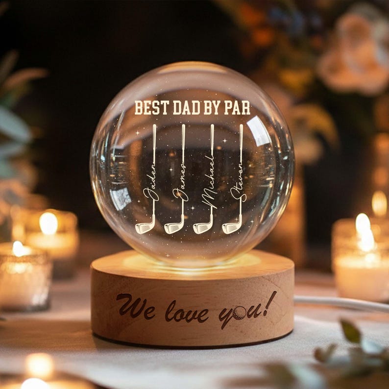 Custom Golf Crystal Ball Night Light - Personalized Dad Gift