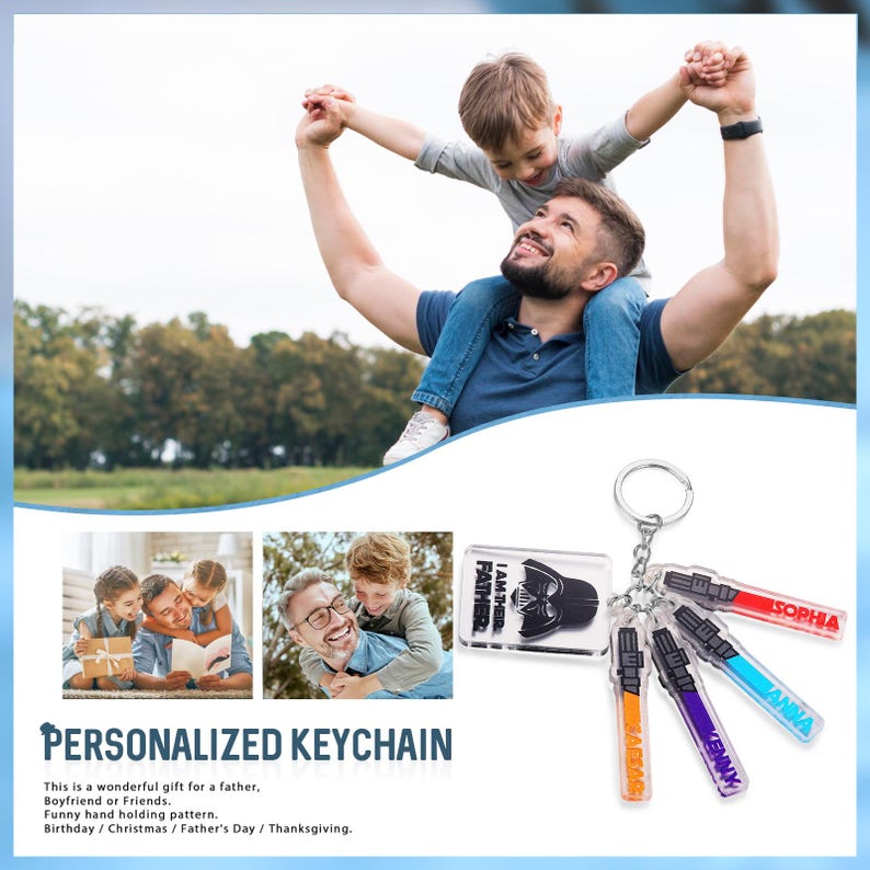 Personalized Star Wars Acrylic Keychain, Custom Lightsaber Name Dad Gift