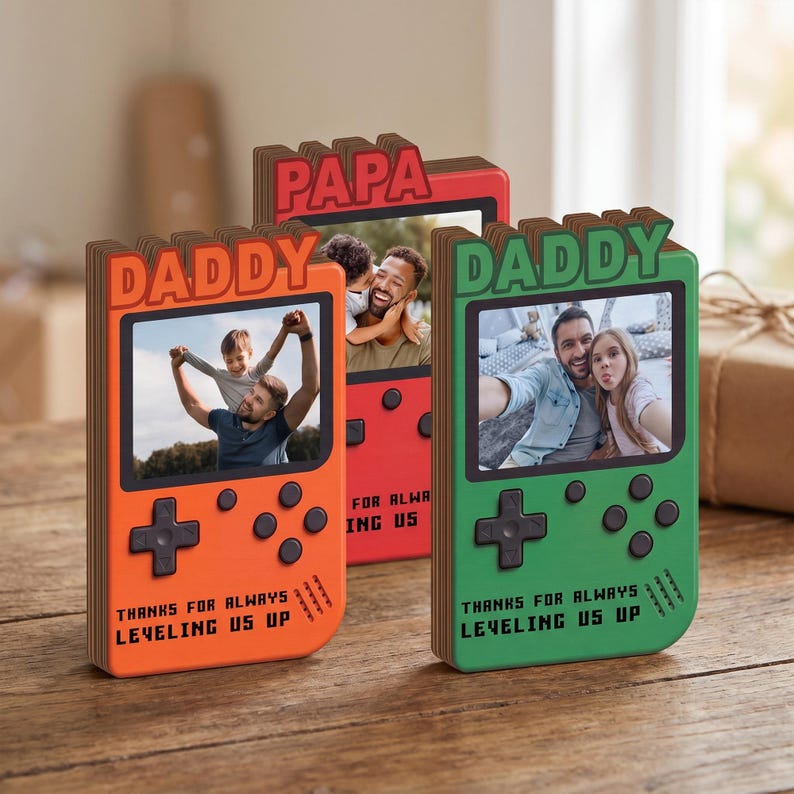 Custom Nickname Game Console Photo Frame, Wooden Keepsake for Dad