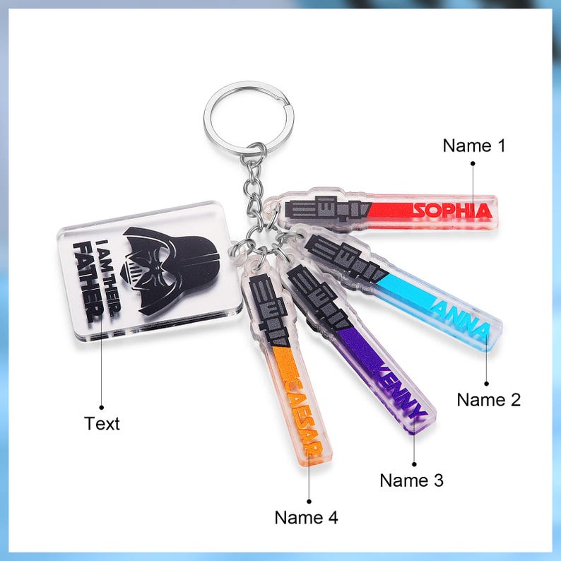 Personalized Star Wars Acrylic Keychain, Custom Lightsaber Name Dad Gift