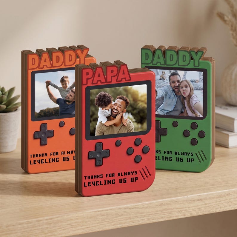 Custom Nickname Game Console Photo Frame, Wooden Keepsake for Dad