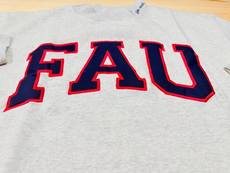 Custom Varsity Letter Applique Crewneck Sweatshirt, Personalized Neck Script University Game Day Pullover