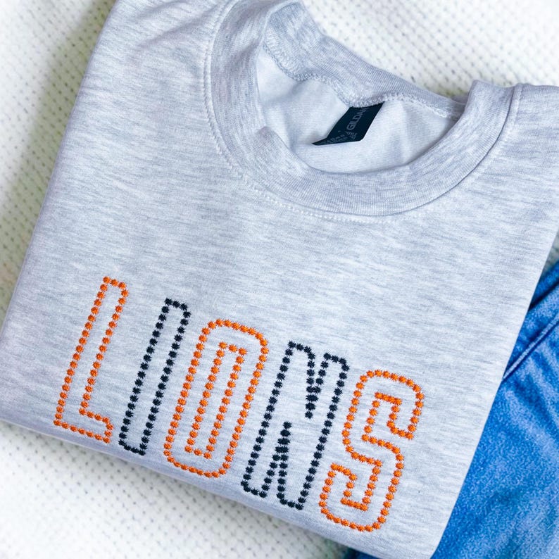 Custom Varsity Text Dot Stitch Embroidery Sweatshirt, Custom School Mascot Spirit Wear