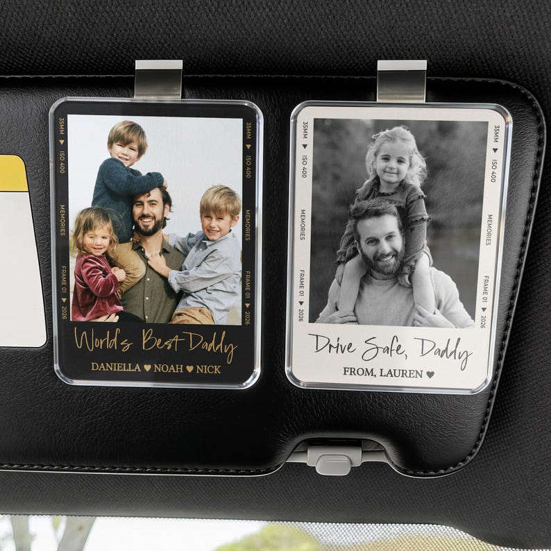 Custom Photo Car Visor Holder, Personalized "Drive Safe" Keepsake for Dad