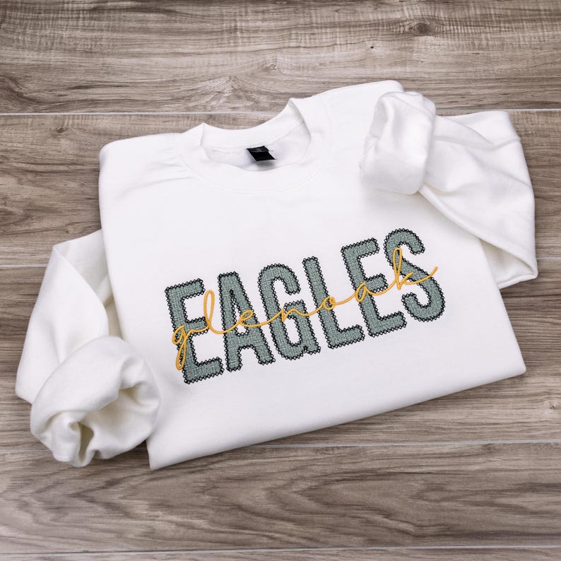 Custom School Mascot Nickname Wave Embroidered Sweatshirt