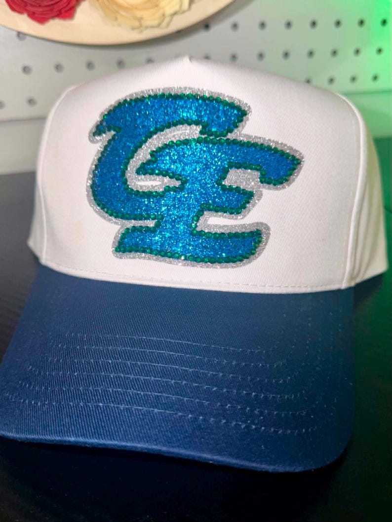 Custom Glitter Rhinestone Script Patch Two Tone Sports Trucker Cap