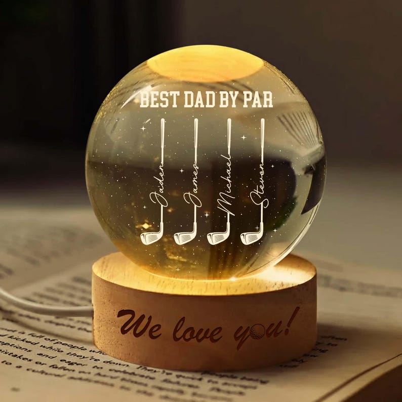 Custom Golf Crystal Ball Night Light - Personalized Dad Gift