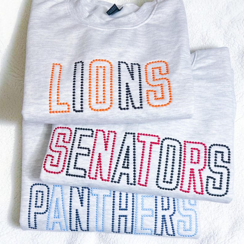 Custom Varsity Text Dot Stitch Embroidery Sweatshirt, Custom School Mascot Spirit Wear