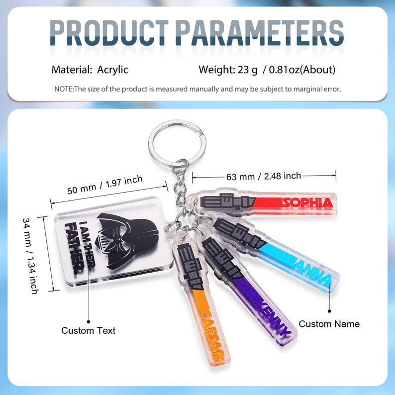 Personalized Star Wars Acrylic Keychain, Custom Lightsaber Name Dad Gift