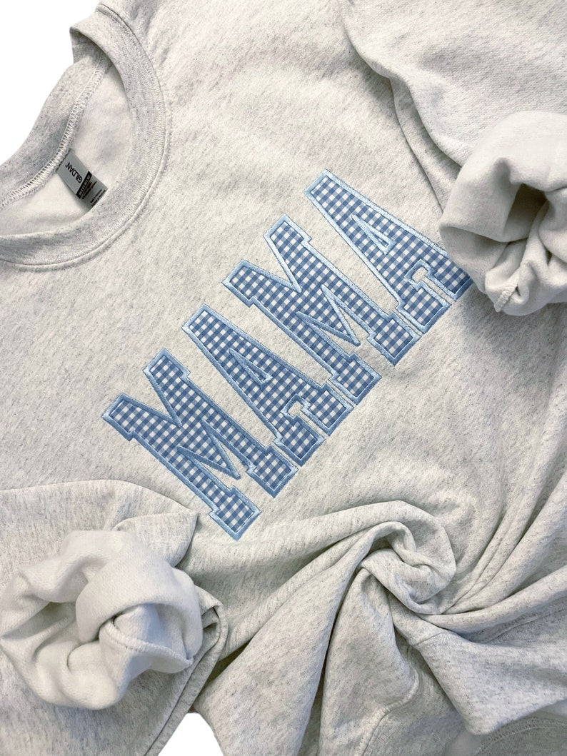 Custom Gingham Applique Sweatshirt Personalized Patchwork Game Day Crewneck for Women and Sports Fans