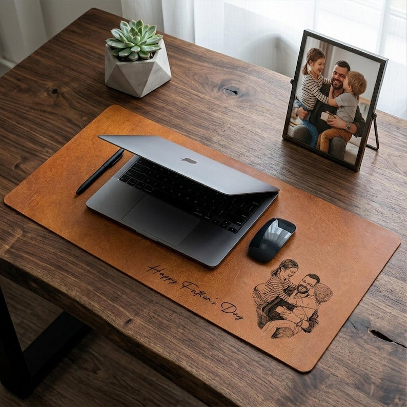 Custom Slogan Photo Sketch Desk Mat, Father’s Day Gift for Dad/Grandpa
