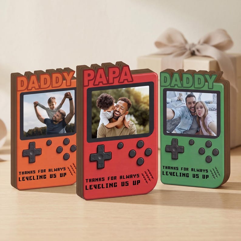 Custom Nickname Game Console Photo Frame, Wooden Keepsake for Dad