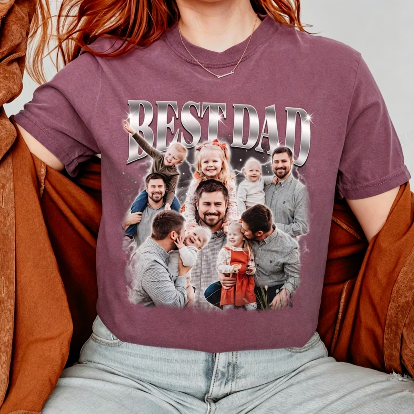 Custom Photo Best Dad Ever T-Shirt - Personalized Vintage Lightning Tee for Father's Day