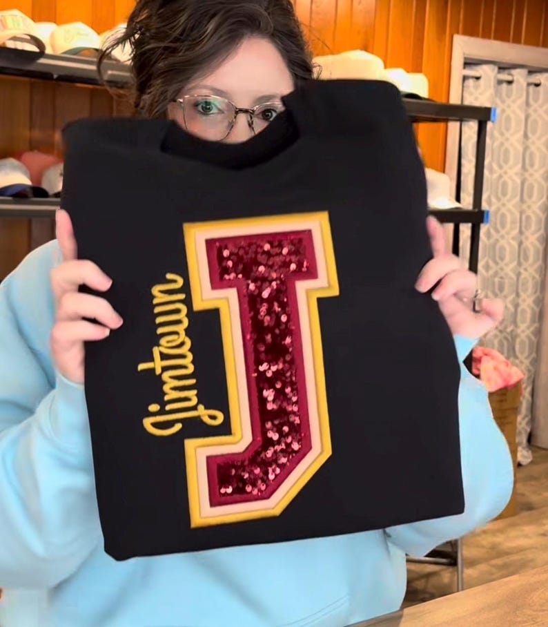 Custom Sequin Patch Varsity Letter Sweatshirt With Custom Side Embroidery