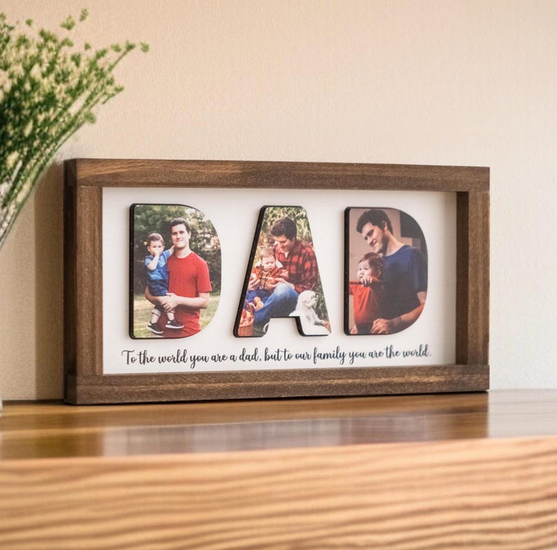 Personalized Dad Letter Photo Frame, Custom Father’s Day Wood Decor