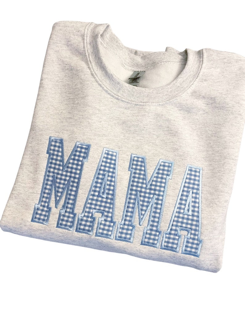 Custom Gingham Applique Sweatshirt Personalized Patchwork Game Day Crewneck for Women and Sports Fans