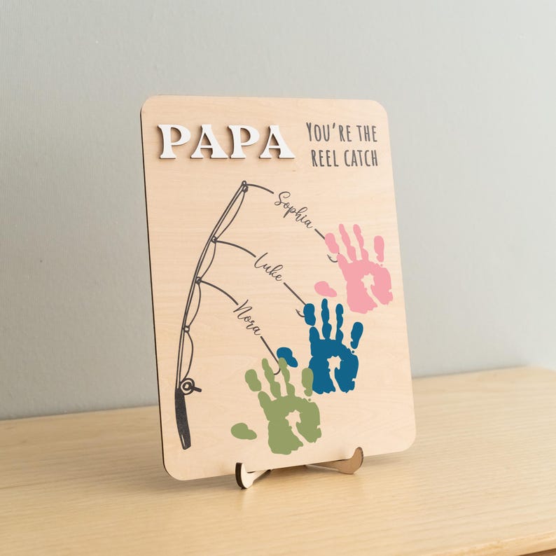 Personalized Fishing Handprint Sign for Dad | Custom Father’s Day Gift