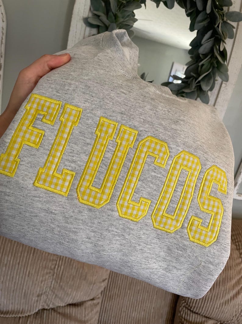 Custom Gingham Applique Sweatshirt Personalized Patchwork Game Day Crewneck for Women and Sports Fans