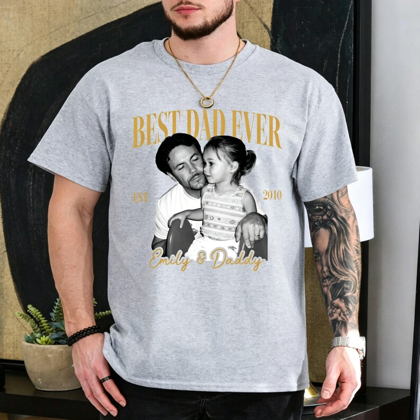 Custom Vintage Photo Dad T-Shirt - "Best Dad Ever" Retro Personalized Tee