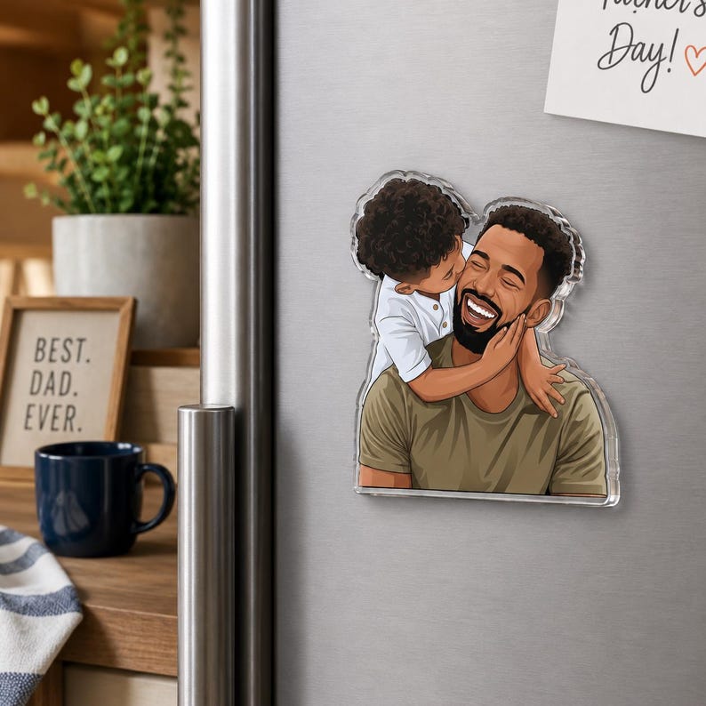 Custom Family Photo Fridge Magnet, Personalized Cartoon Portrait Magnet