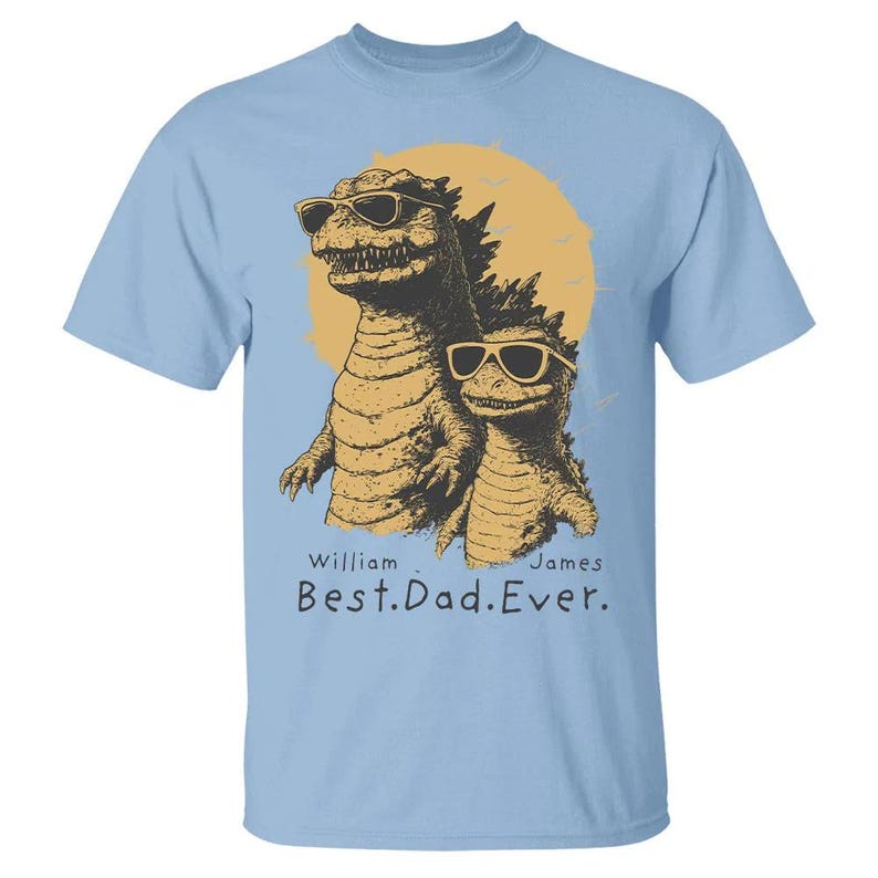 Personalized "Best Dad Ever" Godzilla Family Shirt - Custom Kid Names Retro Dinosaur Tee