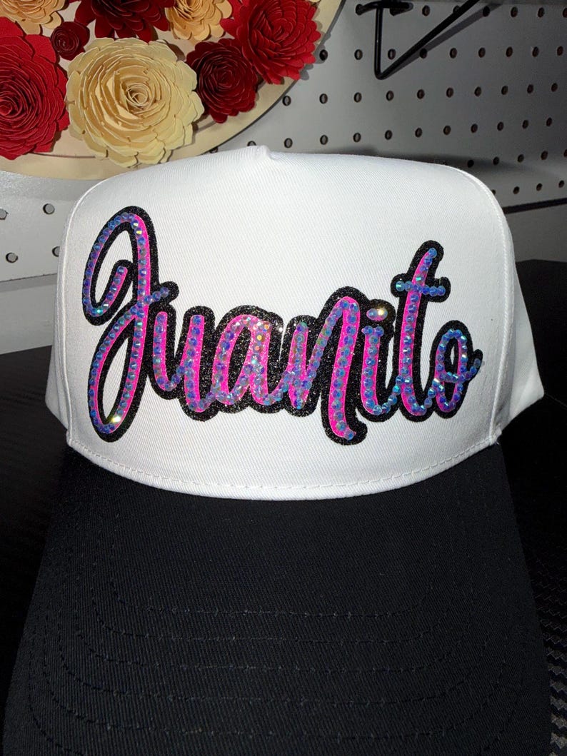 Custom Glitter Rhinestone Script Patch Two Tone Sports Trucker Cap