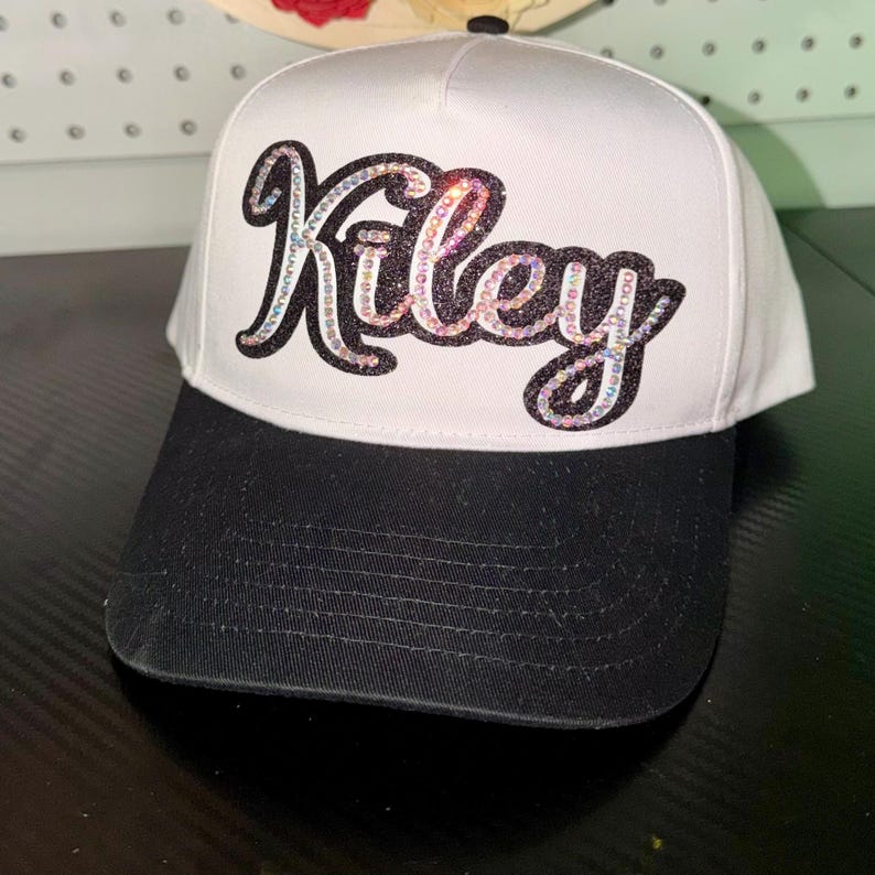 Custom Glitter Rhinestone Script Patch Two Tone Sports Trucker Cap