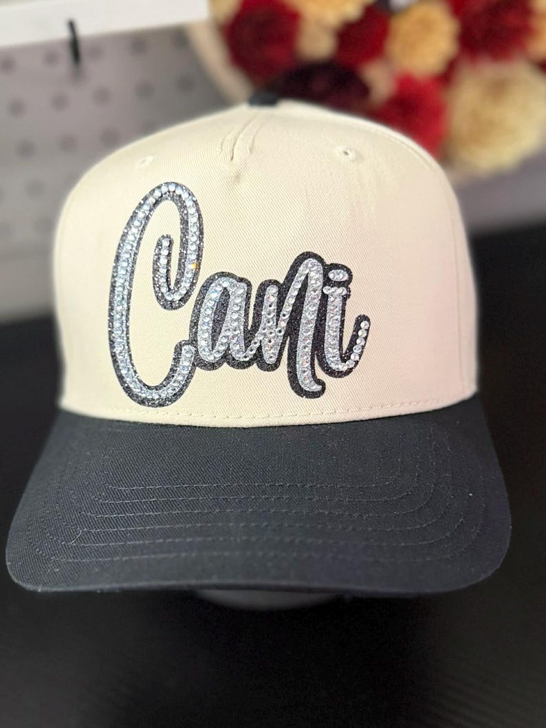 Custom Glitter Rhinestone Script Patch Two Tone Sports Trucker Cap