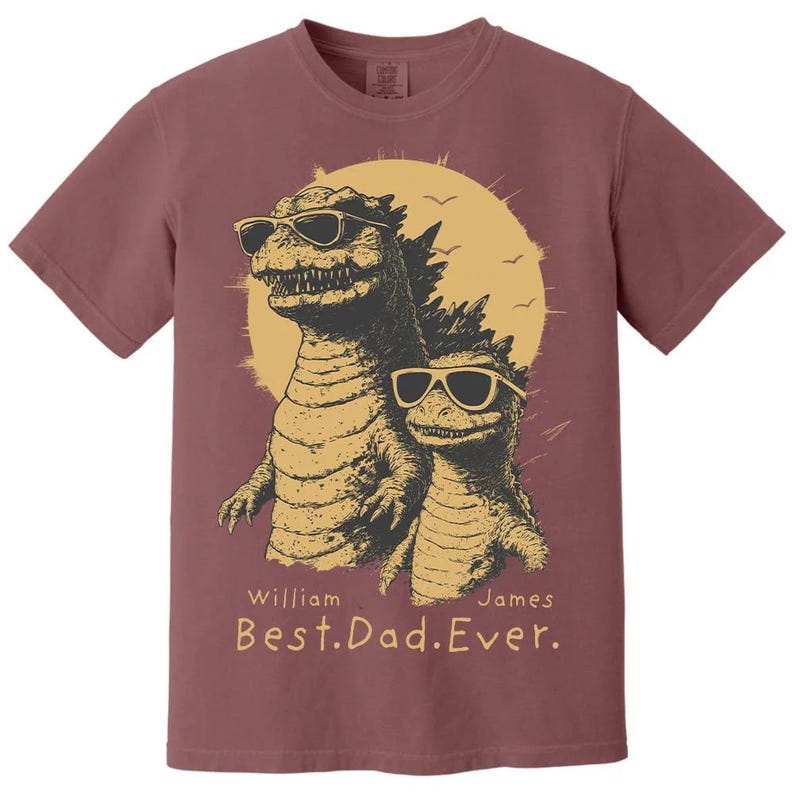Personalized "Best Dad Ever" Godzilla Family Shirt - Custom Kid Names Retro Dinosaur Tee