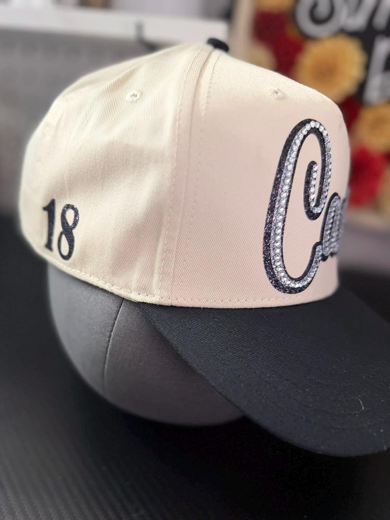 Custom Glitter Rhinestone Script Patch Two Tone Sports Trucker Cap