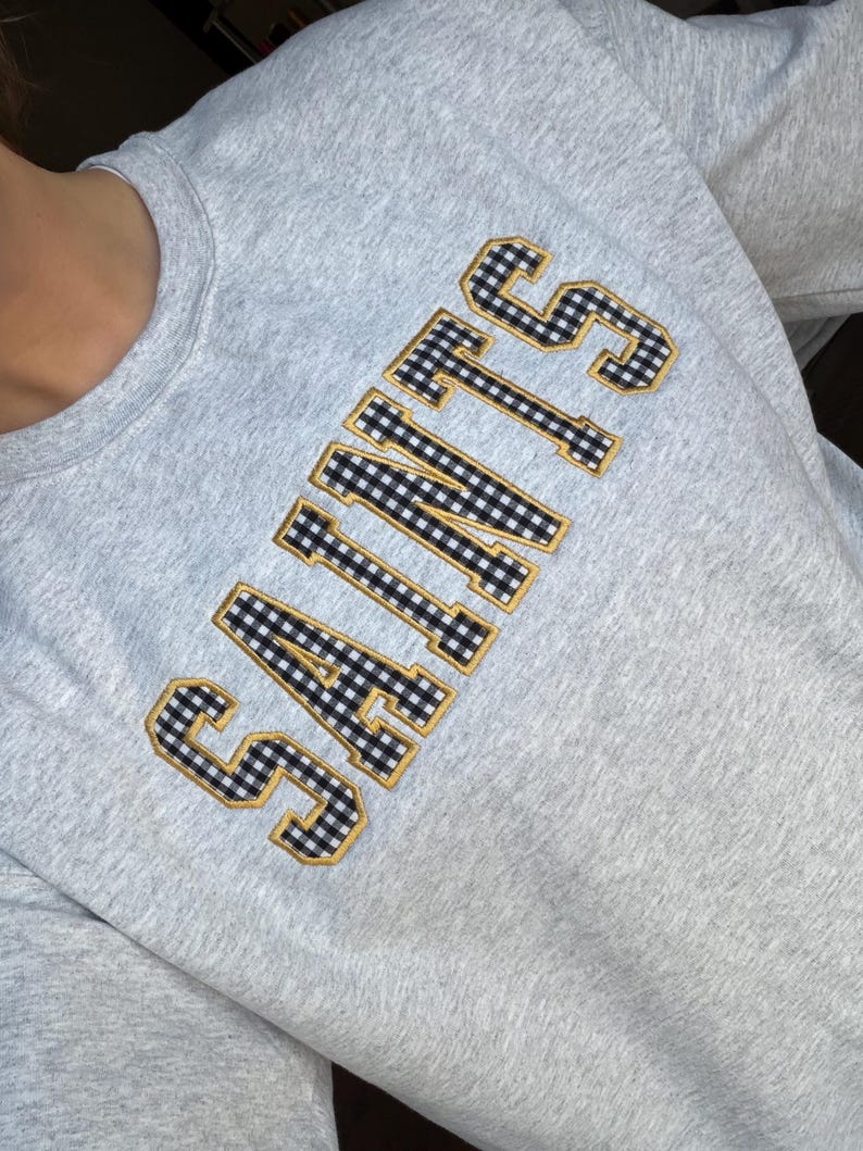 Custom Gingham Applique Sweatshirt Personalized Patchwork Game Day Crewneck for Women and Sports Fans