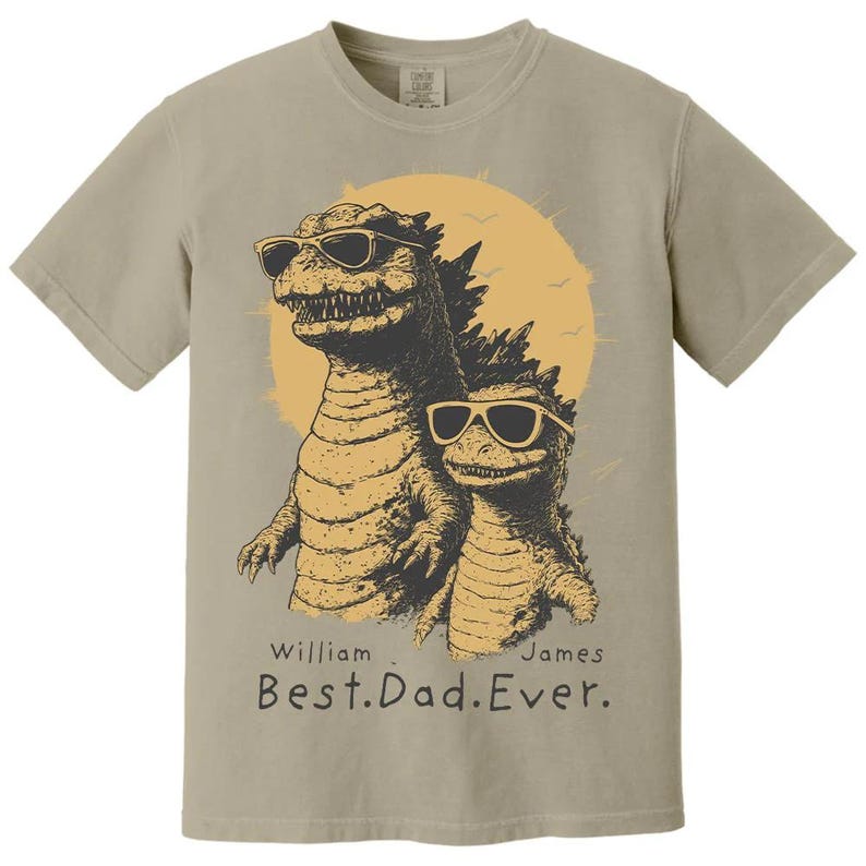 Personalized "Best Dad Ever" Godzilla Family Shirt - Custom Kid Names Retro Dinosaur Tee