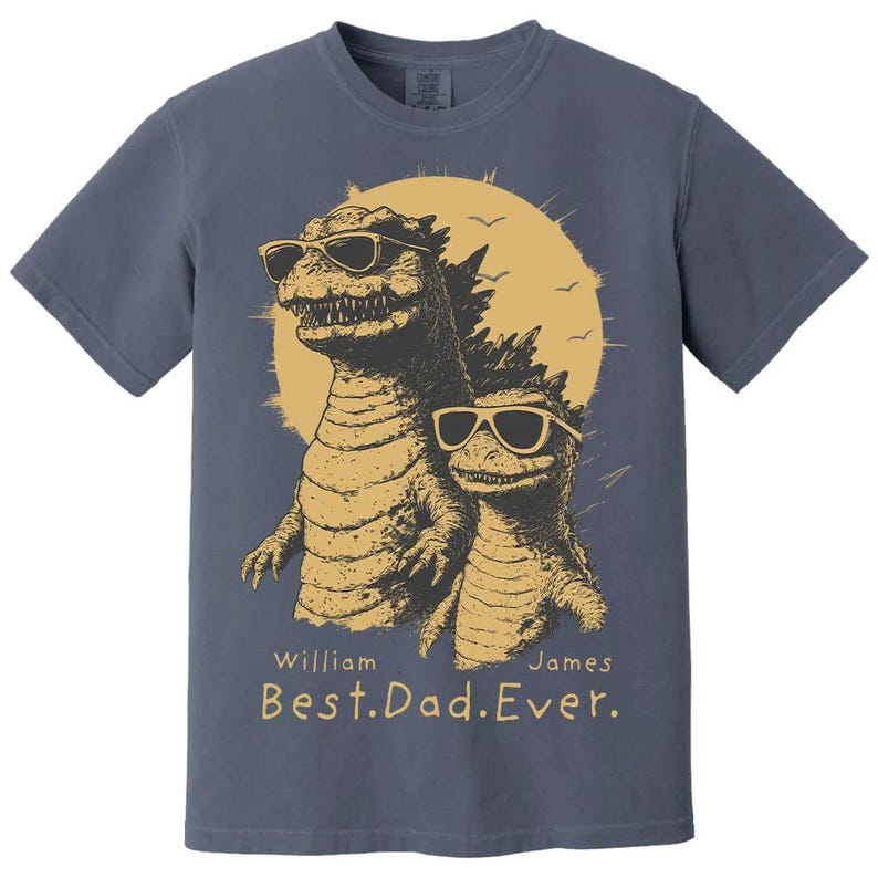 Personalized "Best Dad Ever" Godzilla Family Shirt - Custom Kid Names Retro Dinosaur Tee