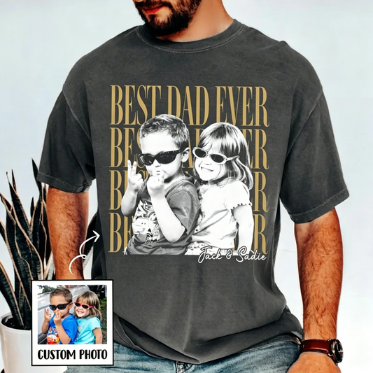 Custom 90s Vintage Photo Dad Shirt - "Best Dad Ever" Retro Personalized Tee