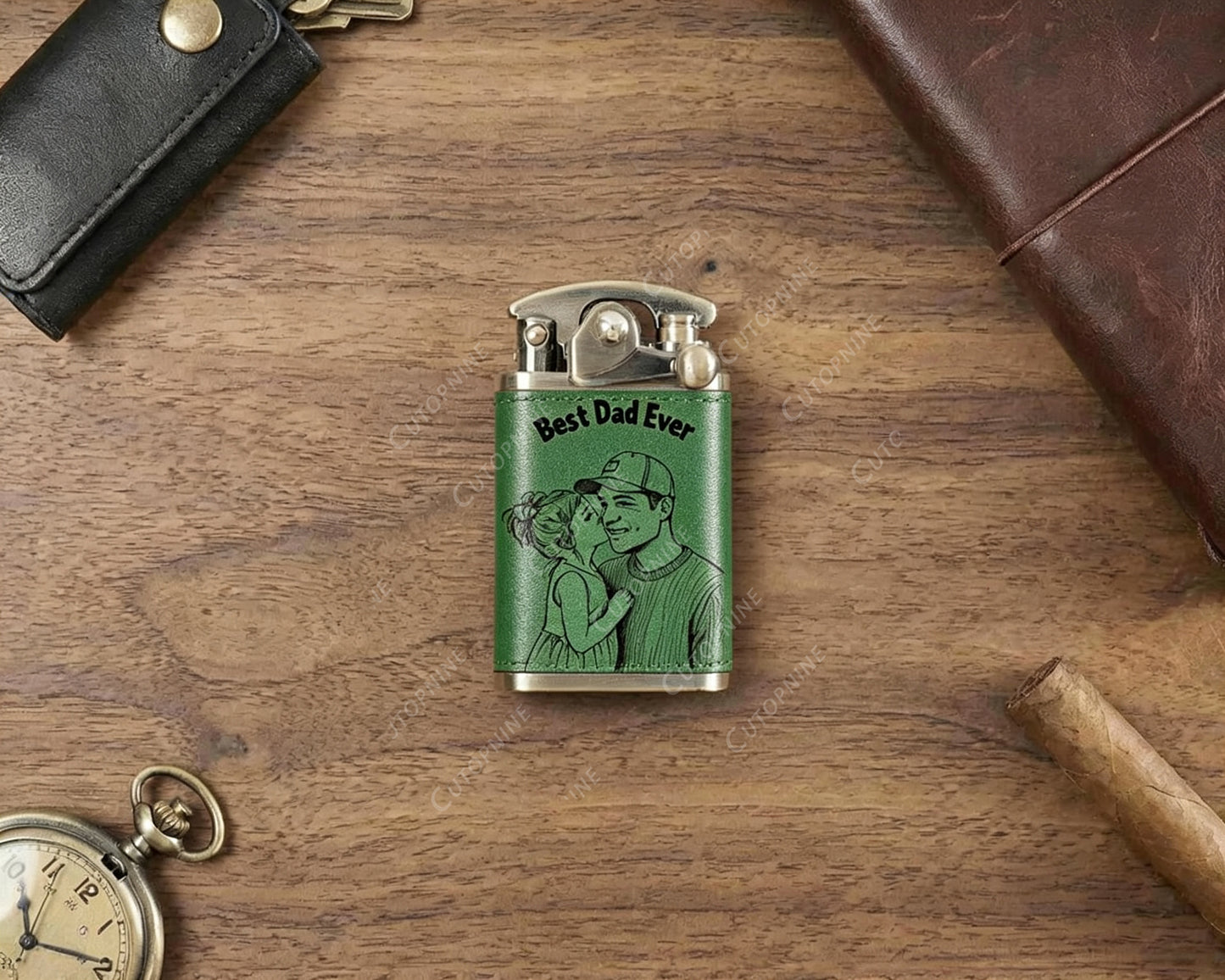 Best Dad Ever Custom Engraved Leather Cover Lighter, Personalized Father’s Day Keepsake Lighter (Fuel Not Included)