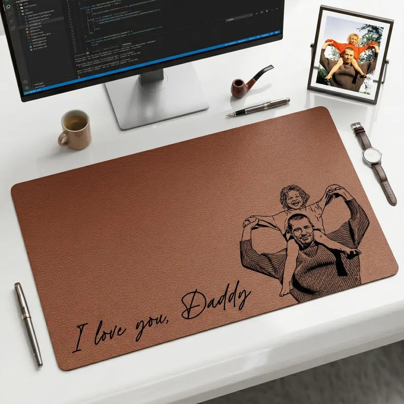 Custom Slogan Photo Sketch Desk Mat, Father’s Day Gift for Dad/Grandpa