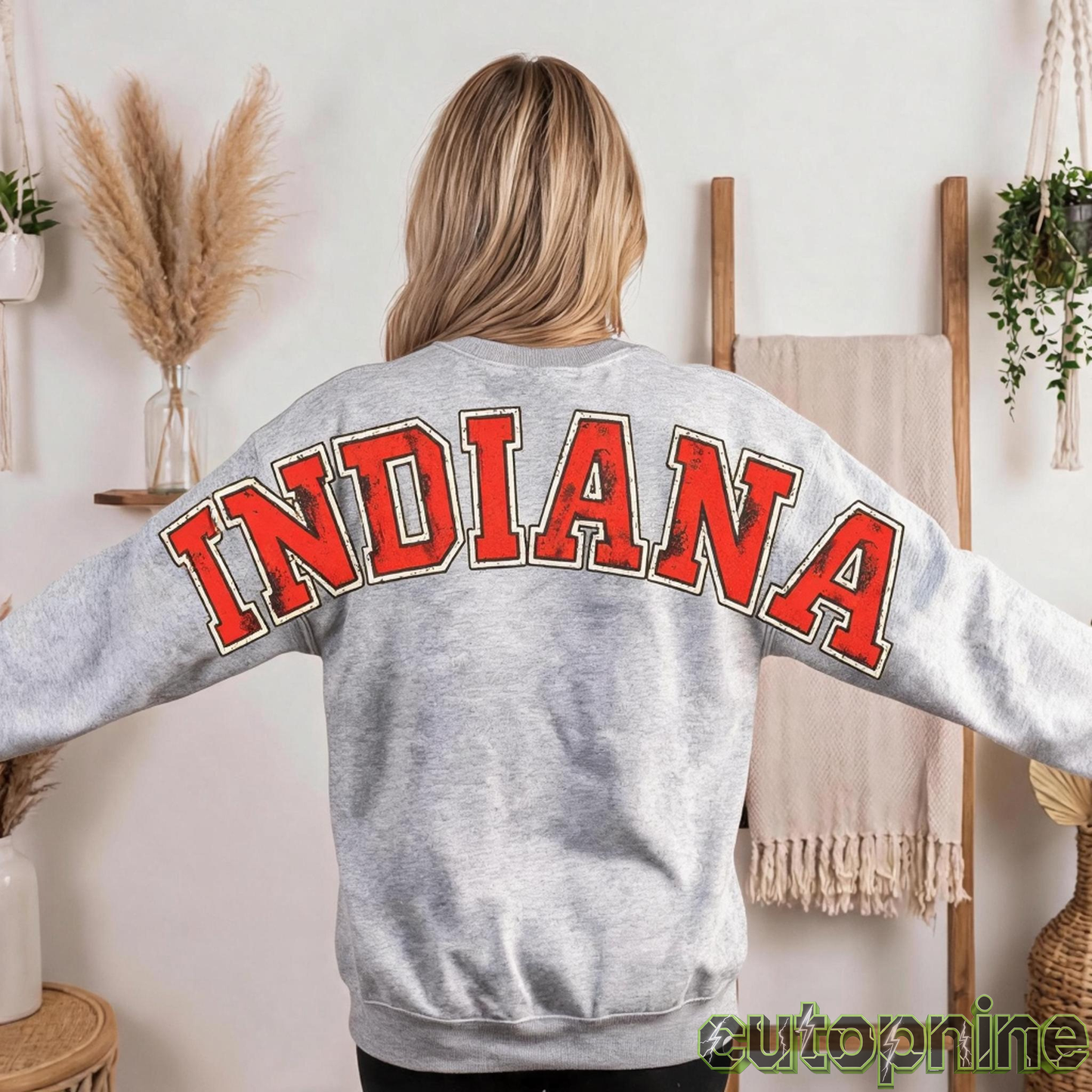 Custom Indiana Vintage Letter Print Sweatshirt