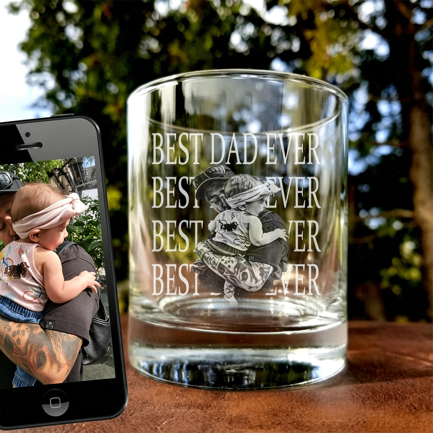 The "Best Dad Ever" Custom Portrait Whiskey Glass