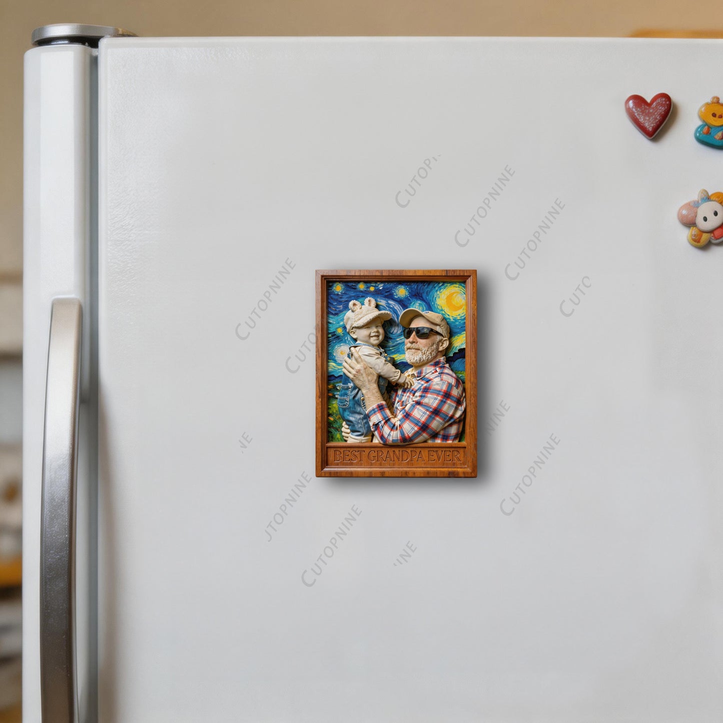 Personalized 3D Wooden Frame Family Magnet, Van Gogh Starry Night Fridge Decor