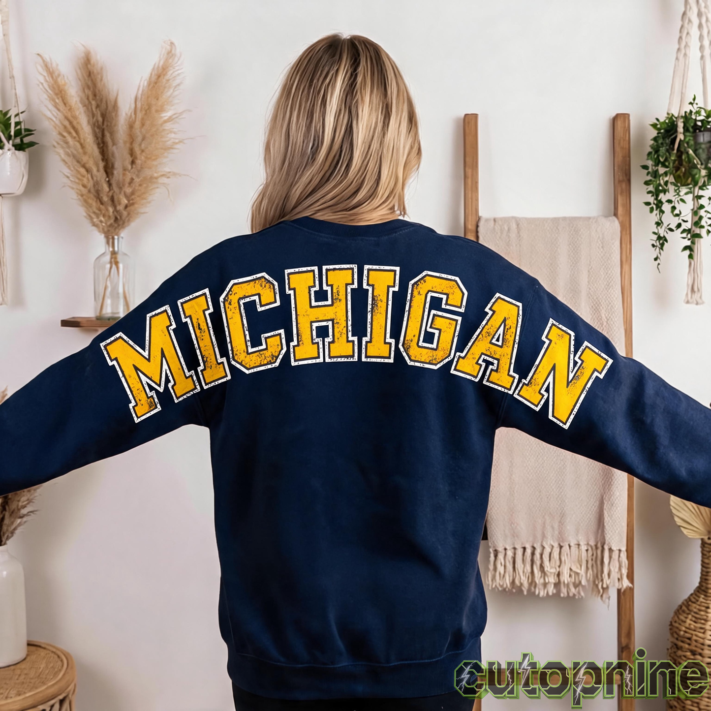 Custom Michigan Vintage Letter Print Sweatshirt
