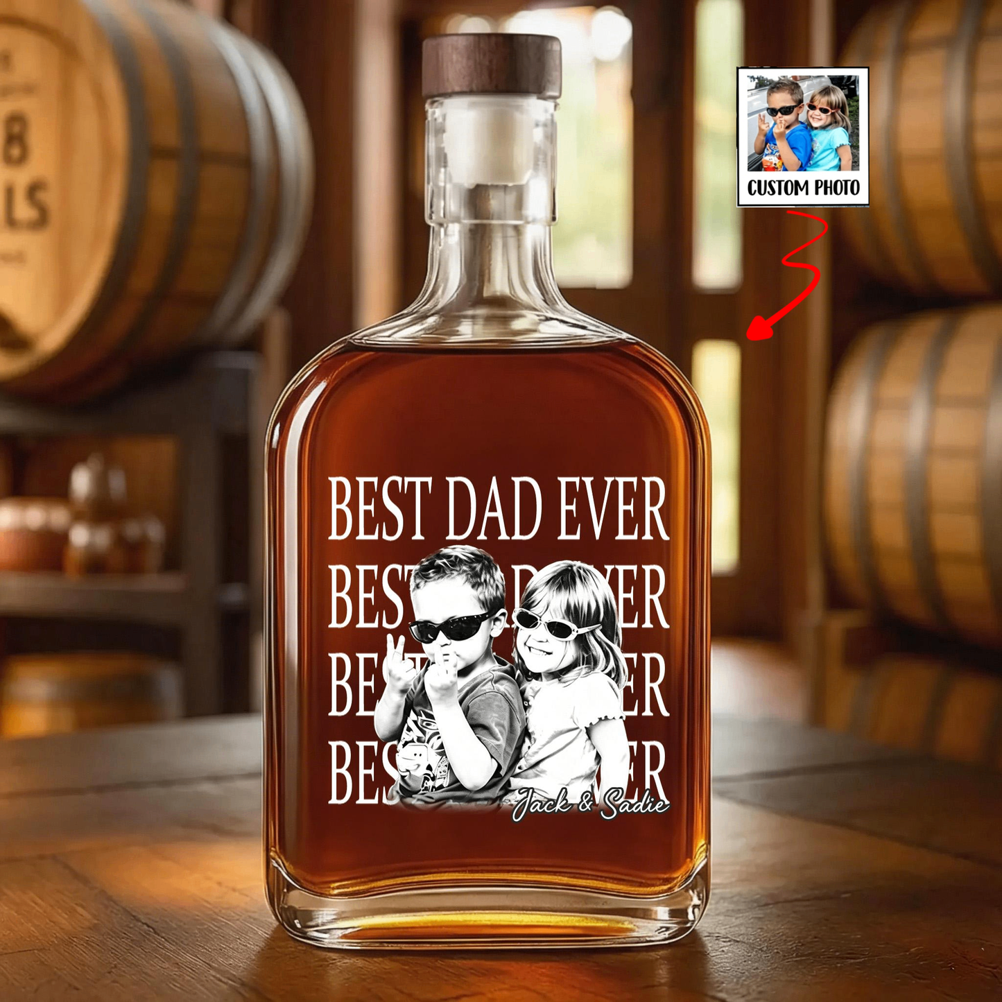 The "Best Dad Ever" Custom Portrait Whiskey Bottle
