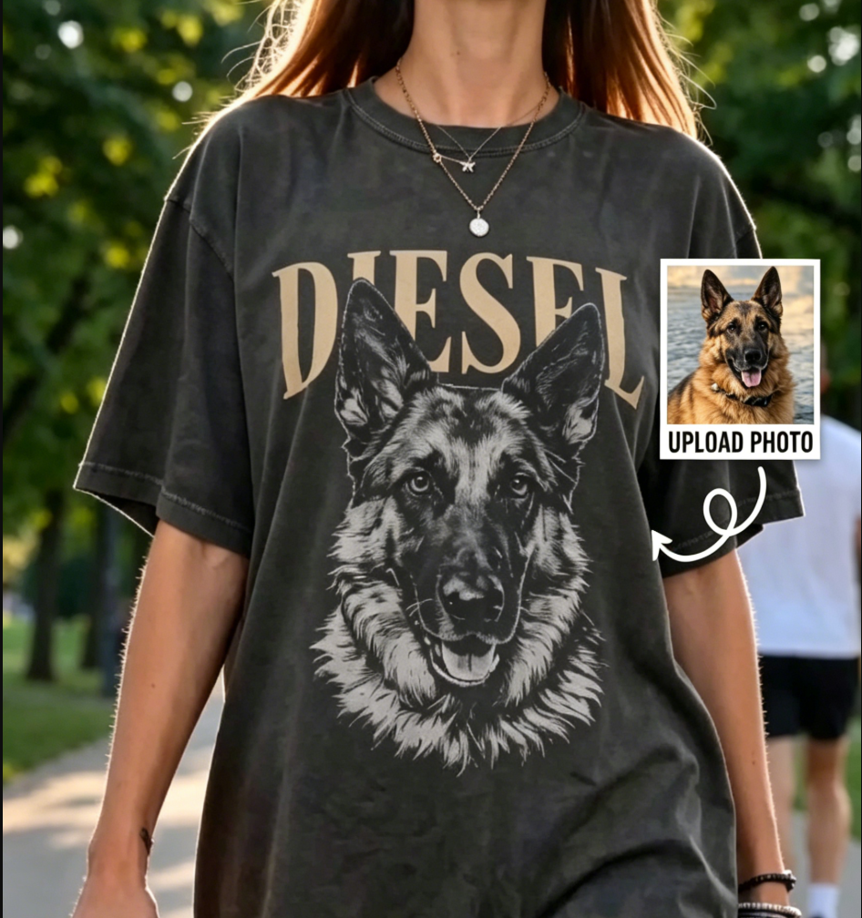 Custom Pet Portrait T-Shirt, Personalized Dog Gift
