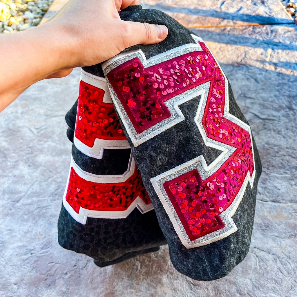Custom Sequin Varsity Letter Embroidered Leopard/Cheetah Crewneck Sweatshirt