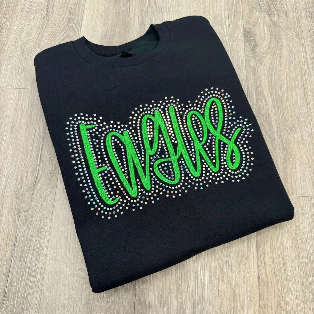 Custom Rhinestone Surround Script Embroidery Sports Crewneck Sweatshirt