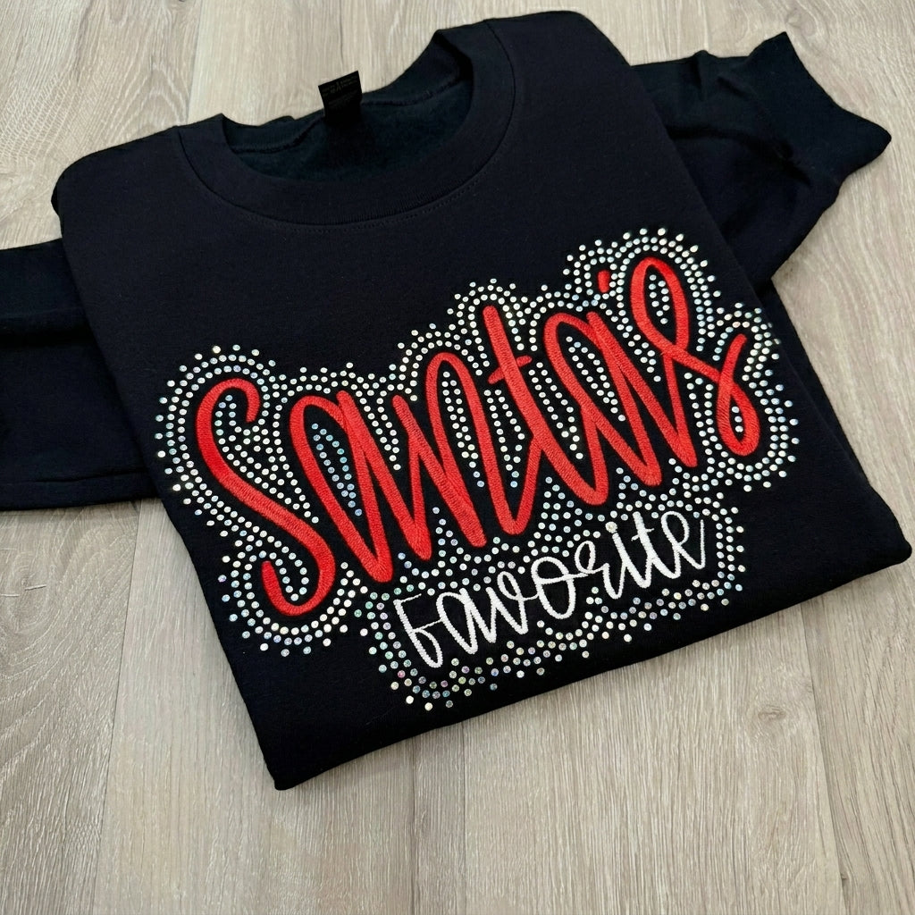 Custom Rhinestone Surround Script Embroidery Sports Crewneck Sweatshirt