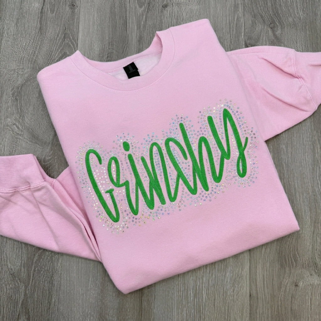 Custom Rhinestone Surround Script Embroidery Sports Crewneck Sweatshirt