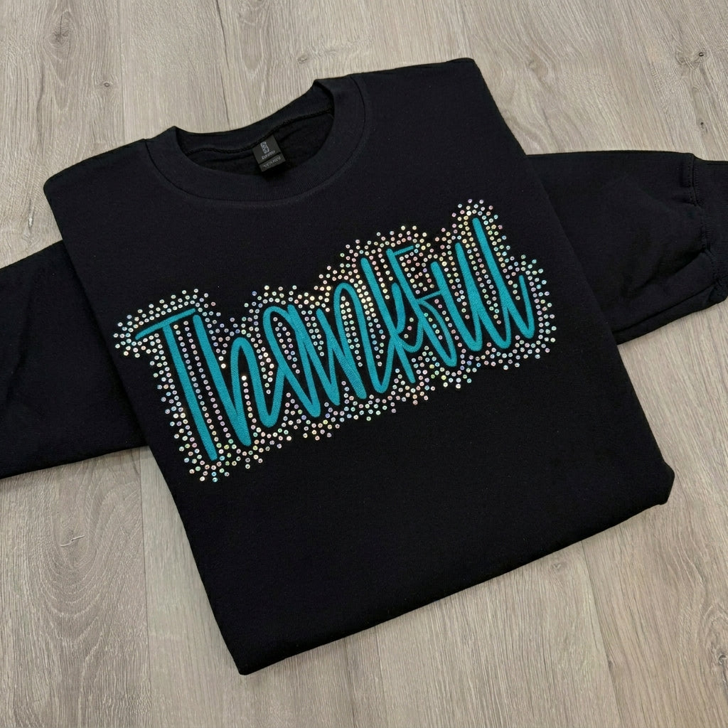 Custom Rhinestone Surround Script Embroidery Sports Crewneck Sweatshirt