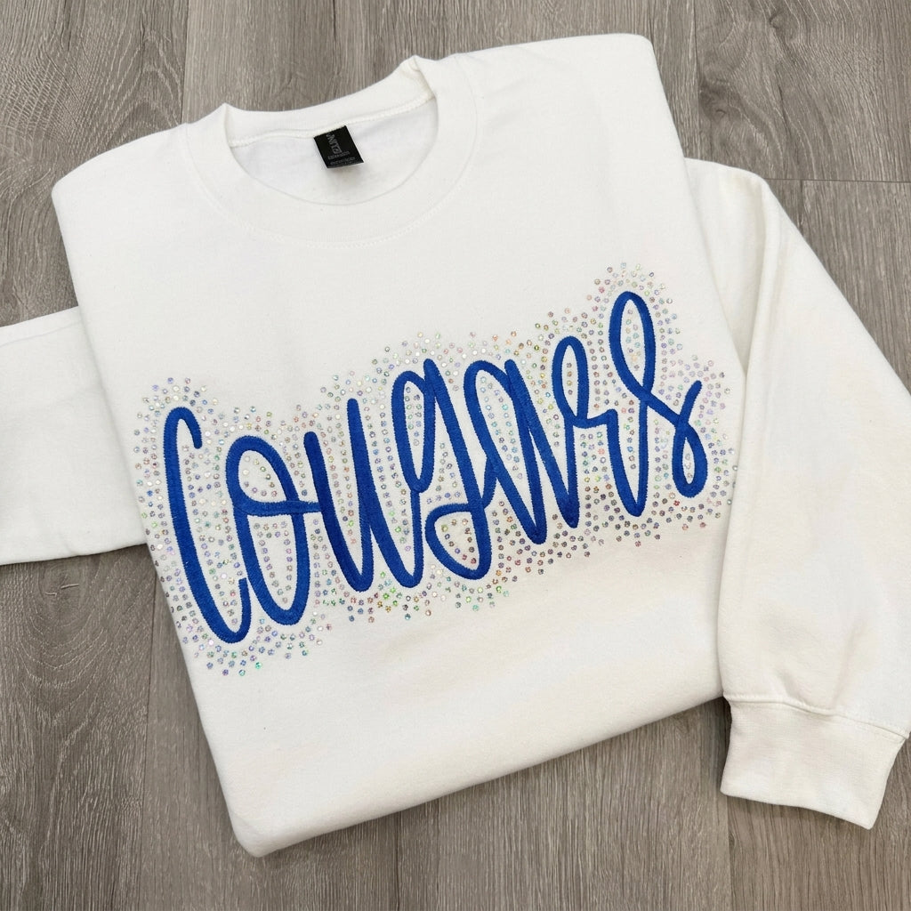 Custom Rhinestone Surround Script Embroidery Sports Crewneck Sweatshirt