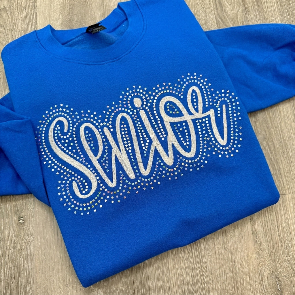 Custom Rhinestone Surround Script Embroidery Sports Crewneck Sweatshirt